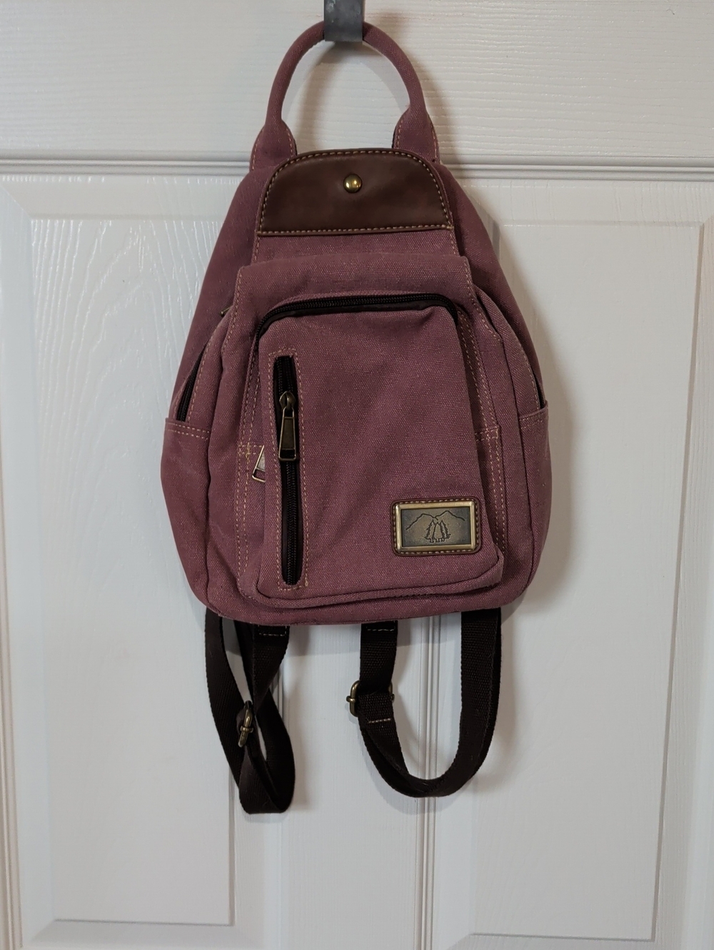 Dusty Rose Canvas Mini Backpack with Brown Trim - Unbranded